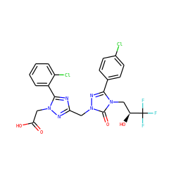 O=C(O)Cn1nc(Cn2nc(-c3ccc(Cl)cc3)n(C[C@H](O)C(F)(F)F)c2=O)nc1-c1ccccc1Cl ZINC000167435149