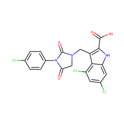 O=C(O)c1[nH]c2cc(Cl)cc(Cl)c2c1CN1CC(=O)N(c2ccc(Cl)cc2)C1=O ZINC000013492835