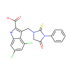 O=C(O)c1[nH]c2cc(Cl)cc(Cl)c2c1CN1CC(=O)N(c2ccccc2)C1=S ZINC000013492847