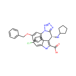 O=C(O)c1[nH]c2cc(Cl)ccc2c1[C@@H](NC1CCCC1)c1nnnn1-c1cccc(OCc2ccccc2)c1 ZINC001772638374