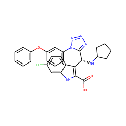 O=C(O)c1[nH]c2cc(Cl)ccc2c1[C@@H](NC1CCCC1)c1nnnn1-c1cccc(Oc2ccccc2)c1 ZINC001772650311