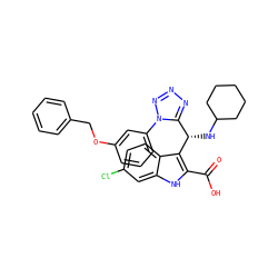 O=C(O)c1[nH]c2cc(Cl)ccc2c1[C@@H](NC1CCCCC1)c1nnnn1-c1cccc(OCc2ccccc2)c1 ZINC001772599788