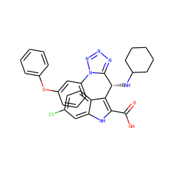 O=C(O)c1[nH]c2cc(Cl)ccc2c1[C@@H](NC1CCCCC1)c1nnnn1-c1cccc(Oc2ccccc2)c1 ZINC001772604367