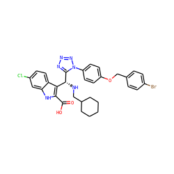 O=C(O)c1[nH]c2cc(Cl)ccc2c1[C@@H](NCC1CCCCC1)c1nnnn1-c1ccc(OCc2ccc(Br)cc2)cc1 ZINC001772576494