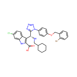 O=C(O)c1[nH]c2cc(Cl)ccc2c1[C@@H](NCC1CCCCC1)c1nnnn1-c1ccc(OCc2ccccc2Br)cc1 ZINC001772598923