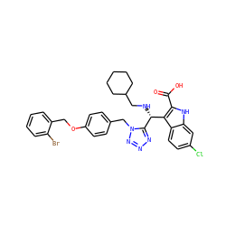 O=C(O)c1[nH]c2cc(Cl)ccc2c1[C@@H](NCC1CCCCC1)c1nnnn1Cc1ccc(OCc2ccccc2Br)cc1 ZINC001772614409