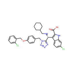 O=C(O)c1[nH]c2cc(Cl)ccc2c1[C@@H](NCC1CCCCC1)c1nnnn1Cc1ccc(OCc2ccccc2Cl)cc1 ZINC001772573514