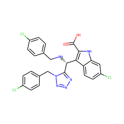 O=C(O)c1[nH]c2cc(Cl)ccc2c1[C@@H](NCc1ccc(Cl)cc1)c1nnnn1Cc1ccc(Cl)cc1 ZINC001772646074