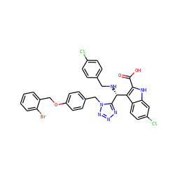 O=C(O)c1[nH]c2cc(Cl)ccc2c1[C@@H](NCc1ccc(Cl)cc1)c1nnnn1Cc1ccc(OCc2ccccc2Br)cc1 ZINC001772615471