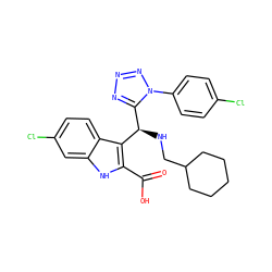 O=C(O)c1[nH]c2cc(Cl)ccc2c1[C@H](NCC1CCCCC1)c1nnnn1-c1ccc(Cl)cc1 ZINC001772605491