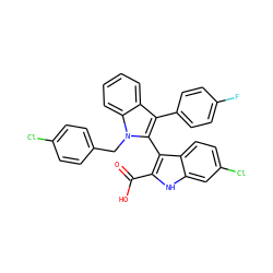 O=C(O)c1[nH]c2cc(Cl)ccc2c1-c1c(-c2ccc(F)cc2)c2ccccc2n1Cc1ccc(Cl)cc1 ZINC000653760094
