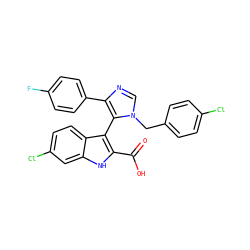 O=C(O)c1[nH]c2cc(Cl)ccc2c1-c1c(-c2ccc(F)cc2)ncn1Cc1ccc(Cl)cc1 ZINC000115818602