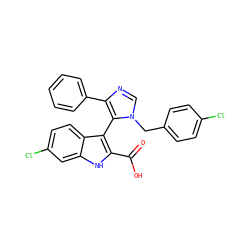 O=C(O)c1[nH]c2cc(Cl)ccc2c1-c1c(-c2ccccc2)ncn1Cc1ccc(Cl)cc1 ZINC000044460259