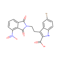 O=C(O)c1[nH]c2ccc(Br)cc2c1CCN1C(=O)c2cccc([N+](=O)[O-])c2C1=O ZINC000001304221