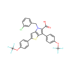 O=C(O)c1c(-c2ccc(OC(F)(F)F)cc2)c2sc(-c3ccc(OC(F)(F)F)cc3)cc2n1Cc1cccc(Cl)c1 ZINC000042834895