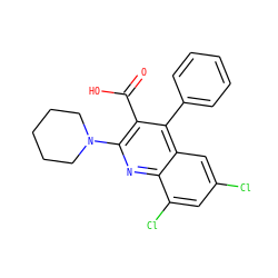 O=C(O)c1c(N2CCCCC2)nc2c(Cl)cc(Cl)cc2c1-c1ccccc1 ZINC000205463719
