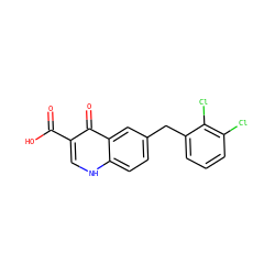 O=C(O)c1c[nH]c2ccc(Cc3cccc(Cl)c3Cl)cc2c1=O ZINC000043071079