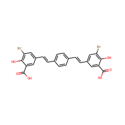 O=C(O)c1cc(/C=C/c2ccc(/C=C/c3cc(Br)c(O)c(C(=O)O)c3)cc2)cc(Br)c1O ZINC000044352432