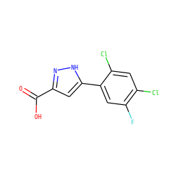 O=C(O)c1cc(-c2cc(F)c(Cl)cc2Cl)[nH]n1 ZINC000004244831