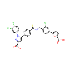 O=C(O)c1cc(-c2ccc(C(=S)NCc3ccc(-c4ccc(C(=O)O)o4)cc3Cl)cc2)n(-c2ccc(Cl)c(Cl)c2)n1 ZINC000299863699