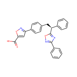 O=C(O)c1cc(-c2ccc(C[C@@H](c3ccccc3)c3nc(-c4ccccc4)no3)cc2)no1 ZINC000084619526