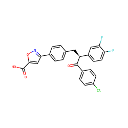 O=C(O)c1cc(-c2ccc(C[C@H](C(=O)c3ccc(Cl)cc3)c3ccc(F)c(F)c3)cc2)no1 ZINC000084634050