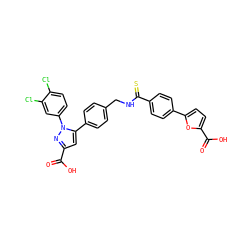 O=C(O)c1cc(-c2ccc(CNC(=S)c3ccc(-c4ccc(C(=O)O)o4)cc3)cc2)n(-c2ccc(Cl)c(Cl)c2)n1 ZINC000219058818