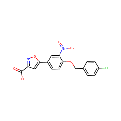 O=C(O)c1cc(-c2ccc(OCc3ccc(Cl)cc3)c([N+](=O)[O-])c2)on1 ZINC000049803649