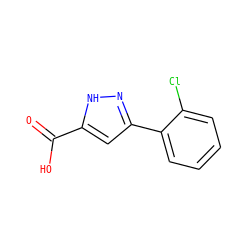O=C(O)c1cc(-c2ccccc2Cl)n[nH]1 ZINC000004992727