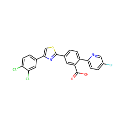 O=C(O)c1cc(-c2nc(-c3ccc(Cl)c(Cl)c3)cs2)ccc1-c1ccc(F)cn1 ZINC000219597012