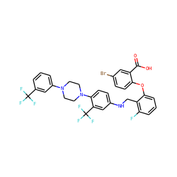 O=C(O)c1cc(Br)ccc1Oc1cccc(F)c1CNc1ccc(N2CCN(c3cccc(C(F)(F)F)c3)CC2)c(C(F)(F)F)c1 ZINC000027864482