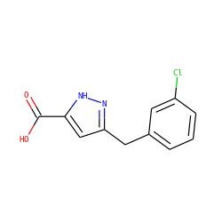O=C(O)c1cc(Cc2cccc(Cl)c2)n[nH]1 ZINC000013526606