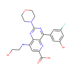 O=C(O)c1cc(NCCO)c2nc(N3CCOCC3)nc(-c3cc(O)cc(F)c3)c2n1 ZINC000143030464