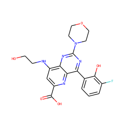 O=C(O)c1cc(NCCO)c2nc(N3CCOCC3)nc(-c3cccc(F)c3O)c2n1 ZINC000167778873