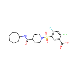 O=C(O)c1cc(S(=O)(=O)N2CCC(C(=O)NC3CCCCCC3)CC2)c(F)cc1Cl ZINC000073219133