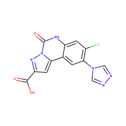 O=C(O)c1cc2c3cc(-n4cnnc4)c(Cl)cc3[nH]c(=O)n2n1 ZINC000013472584