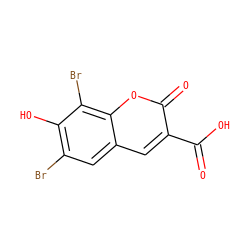 O=C(O)c1cc2cc(Br)c(O)c(Br)c2oc1=O ZINC000196408447