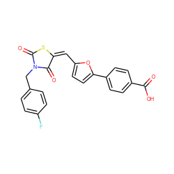 O=C(O)c1ccc(-c2ccc(/C=C3/SC(=O)N(Cc4ccc(F)cc4)C3=O)o2)cc1 ZINC000009323577