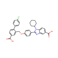 O=C(O)c1ccc(-c2ccc(Cl)cc2)c(COc2ccc(-c3nc4cc(C(=O)O)ccc4n3C3CCCCC3)cc2)c1 ZINC000036350436