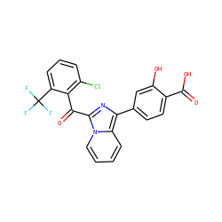 O=C(O)c1ccc(-c2nc(C(=O)c3c(Cl)cccc3C(F)(F)F)n3ccccc23)cc1O ZINC000230507838