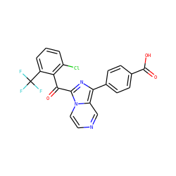 O=C(O)c1ccc(-c2nc(C(=O)c3c(Cl)cccc3C(F)(F)F)n3ccncc23)cc1 ZINC000473101698