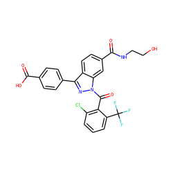 O=C(O)c1ccc(-c2nn(C(=O)c3c(Cl)cccc3C(F)(F)F)c3cc(C(=O)NCCO)ccc23)cc1 ZINC000145797735