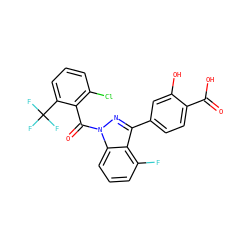 O=C(O)c1ccc(-c2nn(C(=O)c3c(Cl)cccc3C(F)(F)F)c3cccc(F)c23)cc1O ZINC000145770965