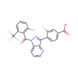 O=C(O)c1ccc(-c2nn(C(=O)c3c(Cl)cccc3C(F)(F)F)c3cccnc23)c(F)c1 ZINC000142771790