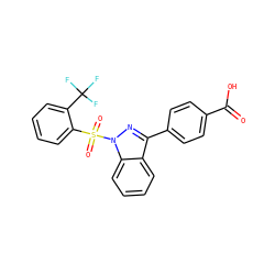 O=C(O)c1ccc(-c2nn(S(=O)(=O)c3ccccc3C(F)(F)F)c3ccccc23)cc1 ZINC000146202395