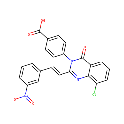 O=C(O)c1ccc(-n2c(/C=C/c3cccc([N+](=O)[O-])c3)nc3c(Cl)cccc3c2=O)cc1 ZINC000058575864