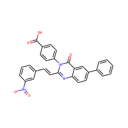 O=C(O)c1ccc(-n2c(/C=C/c3cccc([N+](=O)[O-])c3)nc3ccc(-c4ccccc4)cc3c2=O)cc1 ZINC000058574838
