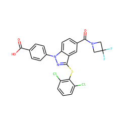 O=C(O)c1ccc(-n2nc(Sc3c(Cl)cccc3Cl)c3cc(C(=O)N4CC(F)(F)C4)ccc32)cc1 ZINC001772638543