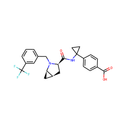 O=C(O)c1ccc(C2(NC(=O)[C@H]3C[C@H]4C[C@H]4N3Cc3cccc(C(F)(F)F)c3)CC2)cc1 ZINC000206266699
