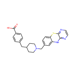 O=C(O)c1ccc(CC2CCN(Cc3ccc4c(c3)Nc3nccnc3S4)CC2)cc1 ZINC000197786505